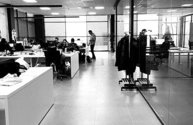 People in the office black and white