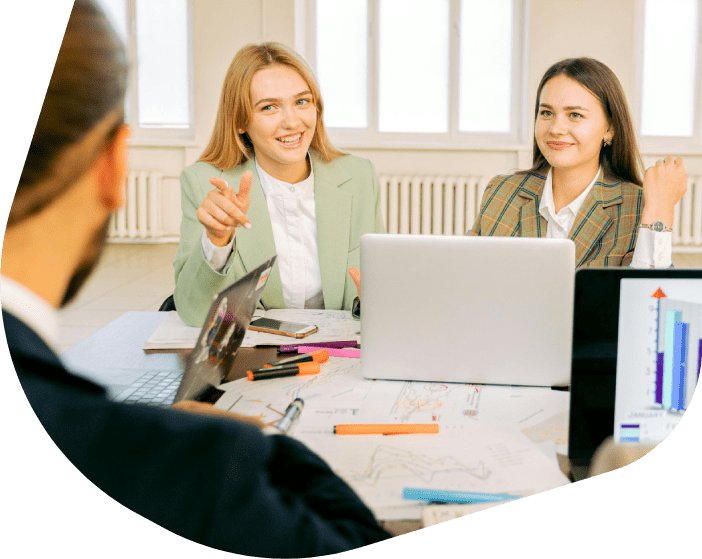 People in work conversation